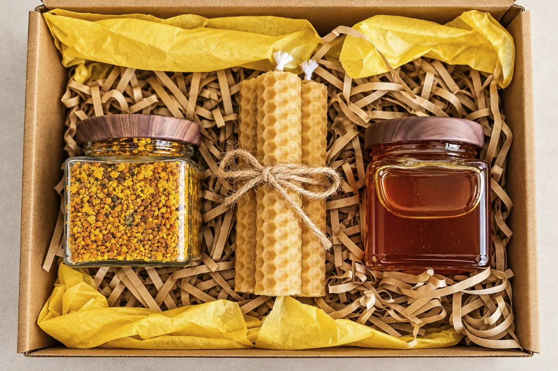 Lote Esencia: Polen + miel + 3 velas de cera de abeja.