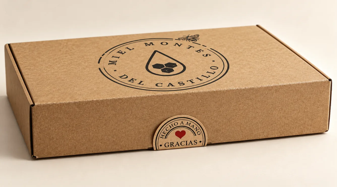 Caja de regalo artesanal con sello Hecho a mano · Gracias